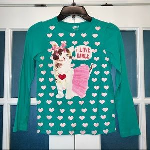 CRAZY 8 GIRLS LONG SLEEVE GREEN/TEAL “I LOVE DANCE” CAT SHIRT 🩰🐱
